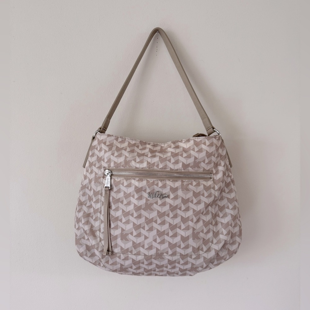 Kipling Sadie Beige‎ Printed Hobo Expandable Handbag